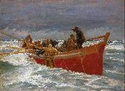 Michael Ancher The red rescue boat on its way out France oil painting artist